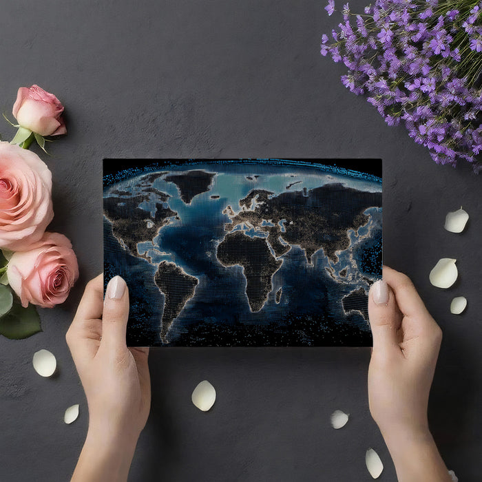 Digital Mesh World Map Mural Wallpaper | Dark Cyberpunk Aesthetic, Low-Light Grid, Global Connectivity