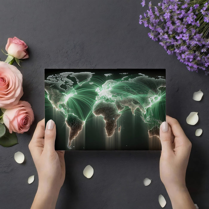 World Data Network Green Mural Wallpaper | Fiber Optic Lines, Dark Aesthetic, Intercontinental Communication