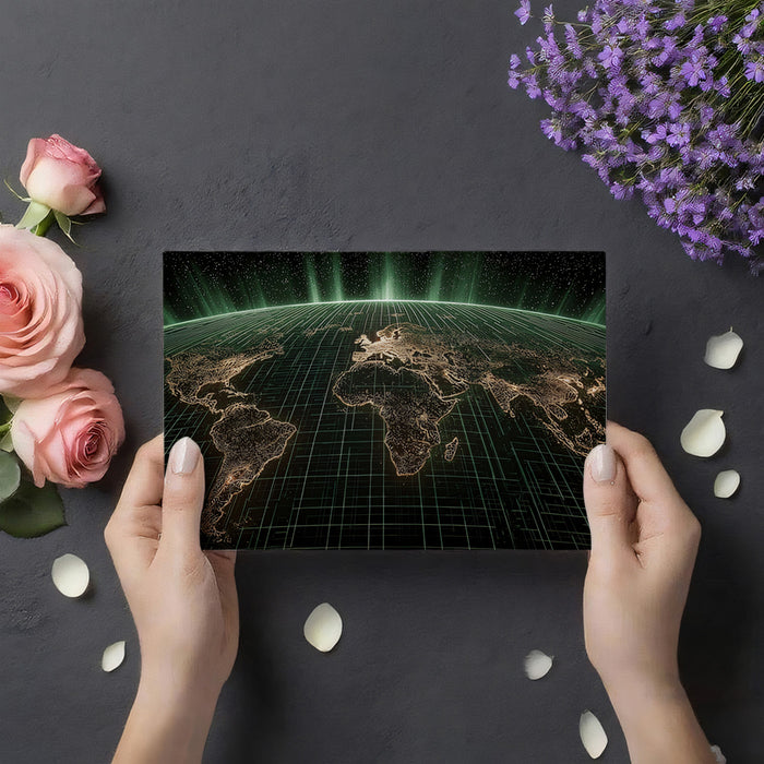 Illuminated Global Grid Mural Wallpaper | Earth from Space, City Lights Perspective, Futuristic Energy