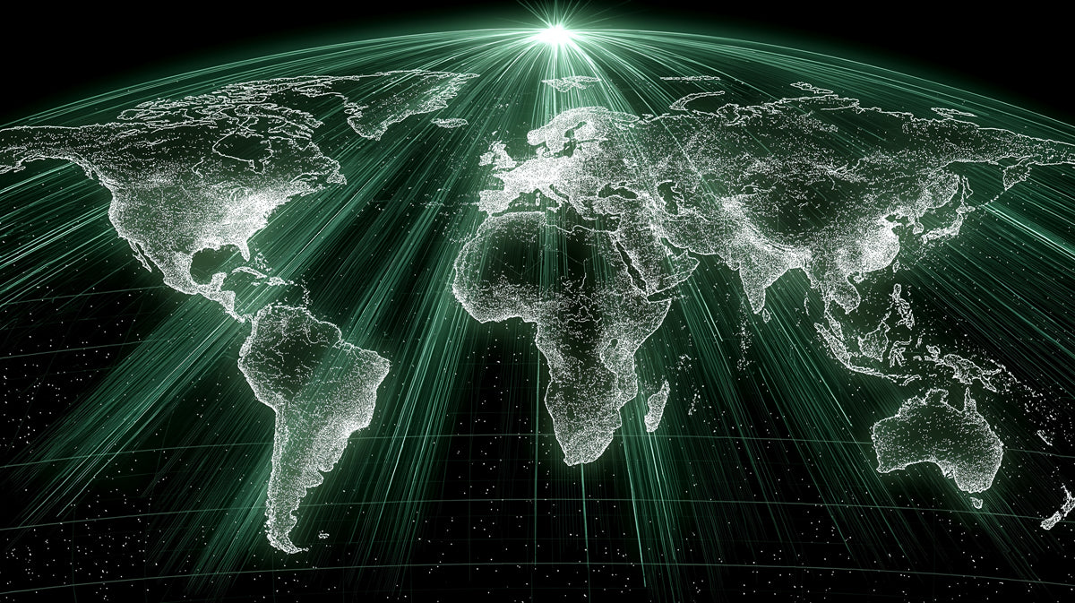 Radiant Global Network Green Mural Wallpaper | Top-Down Perspective, Cyber Security Theme, Digital Illumination