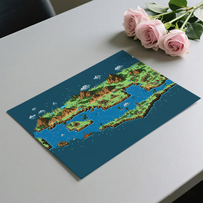 Pixel Isometric Island Mural Wallpaper | Retro Game Art, Adventure Map, 16-Bit Fantasy Landscape