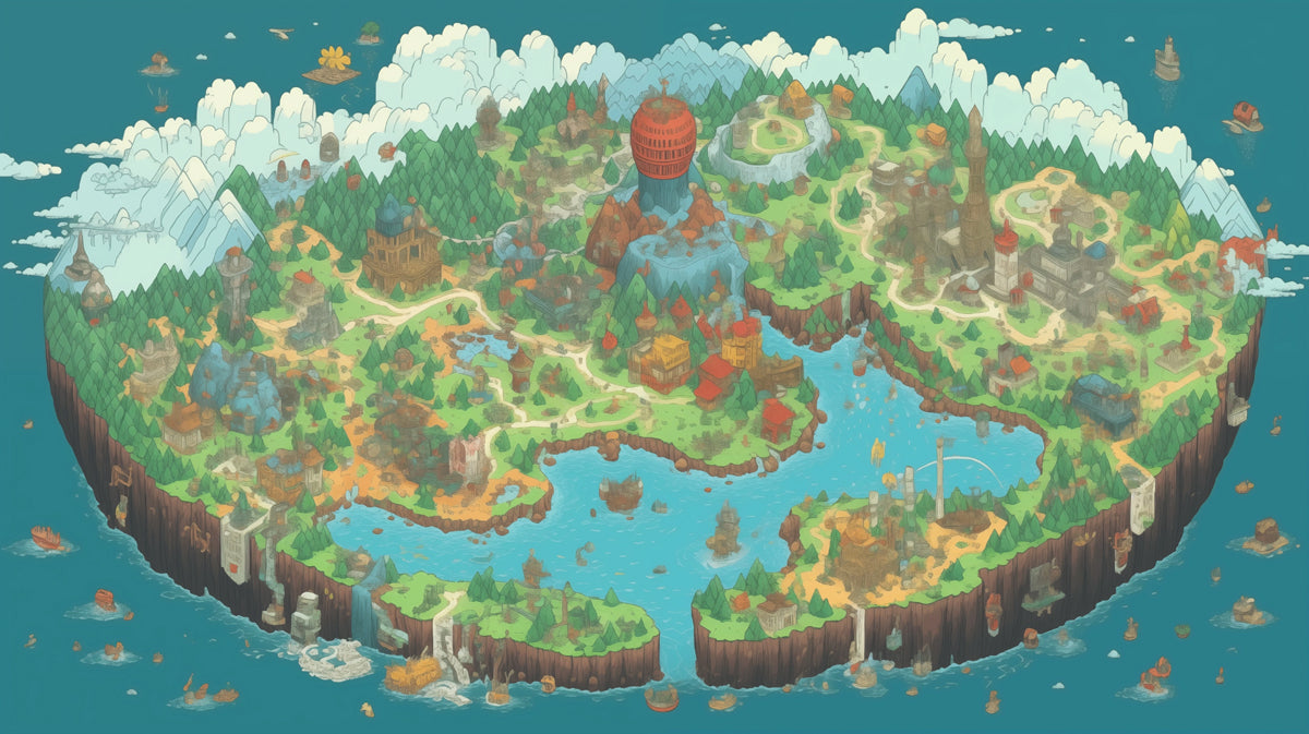 Colorful Pixel Art Megalopolis Mural Wallpaper | Fantasy City Map, Vibrant Colors, Immersive RPG World