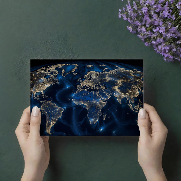 Global Night Lights Map Mural Wallpaper | High Resolution, Blue Ocean Flow, Interconnected Cities
