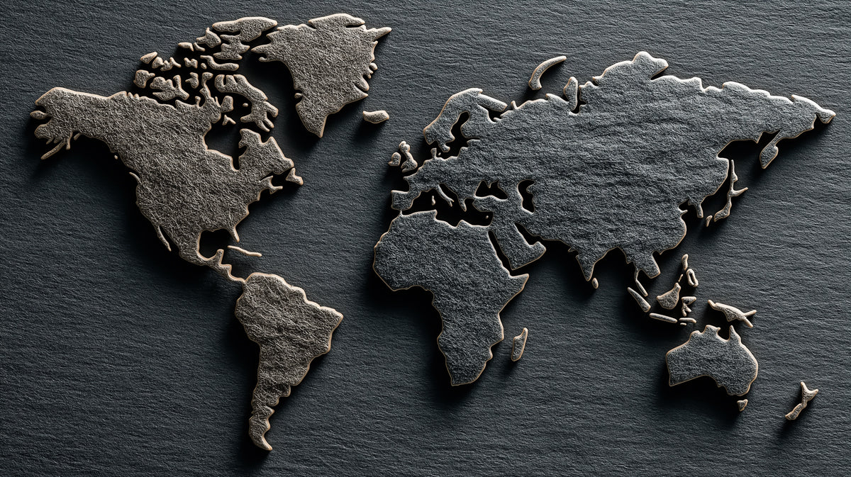 Stone Carved World Map Mural Wallpaper | Natural Rock Texture, Monochrome Gray, Elemental Earth Art