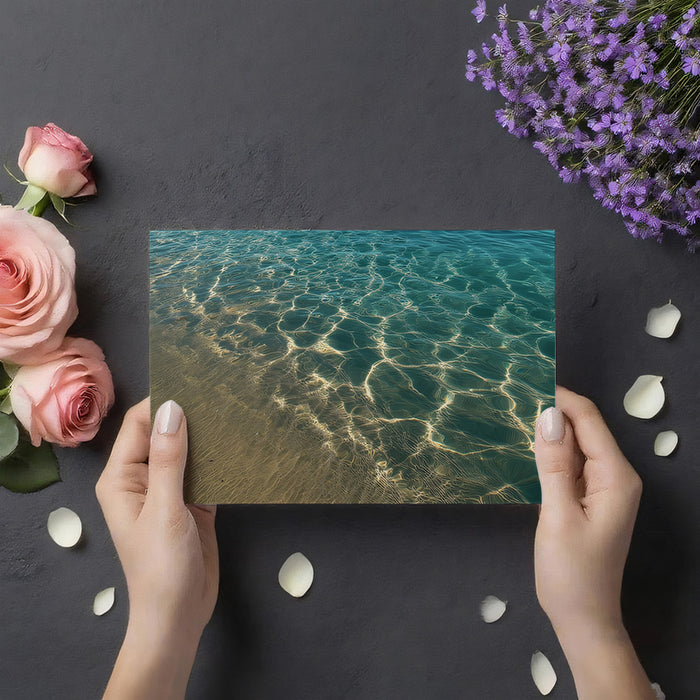 Sunlit Shallows Water Texture Mural Wallpaper | Turquoise Ocean, Golden Sand, Rippling Light Pattern