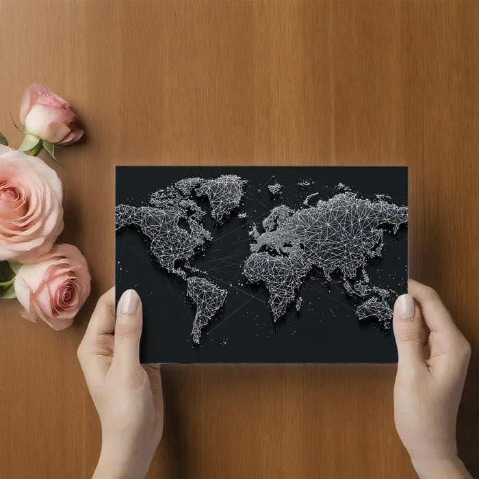 Geometric Global Network Mural Wallpaper | Low-Poly Mesh, Digital World Map, Dark High-Tech Aesthetic
