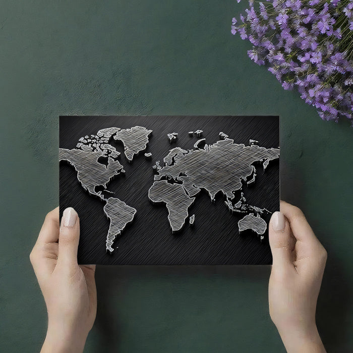 Engraved Sketch World Map Mural Wallpaper | Etched Lines, Charcoal Texture, Artistic Cartography