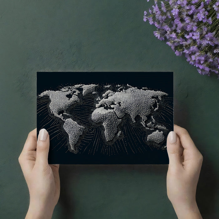 Polygonal Mesh World Map Mural Wallpaper | Low-Poly Relief, High-Tech Connectivity, Abstract Global Data