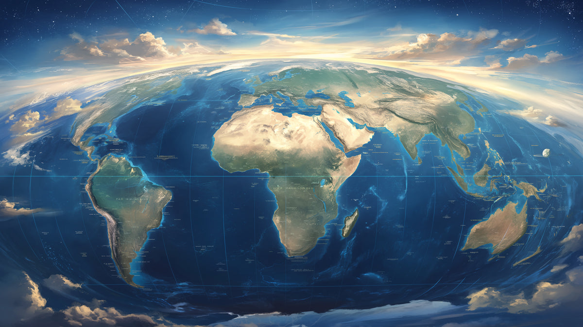 Wide-Angle Global View Mural Wallpaper | Cinematic Earth, Blue Oceans, Dramatic Horizon Perspective
