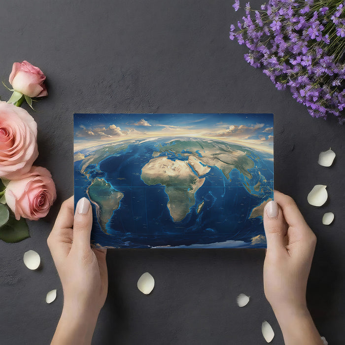 Wide-Angle Global View Mural Wallpaper | Cinematic Earth, Blue Oceans, Dramatic Horizon Perspective