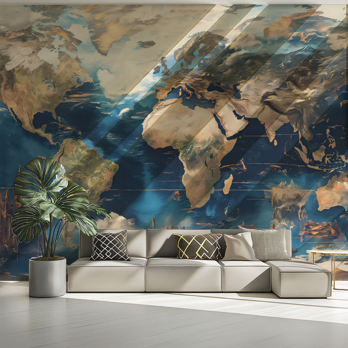 Fantasy Sky-World Map Mural Wallpaper | Surreal Landscape, Floating Castles, Painterly Clouds