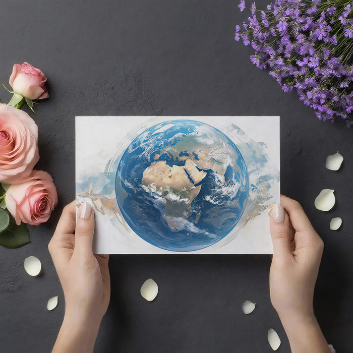 Water-Color Earth Globe Mural Wallpaper | Soft Focus, Detailed Planet View, Artistic Atmosphere
