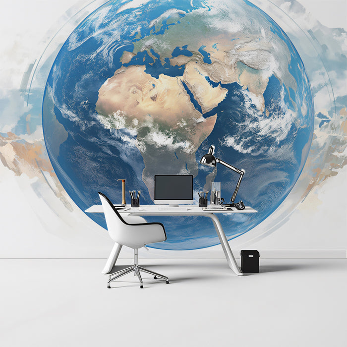 Water-Color Earth Globe Mural Wallpaper | Soft Focus, Detailed Planet View, Artistic Atmosphere