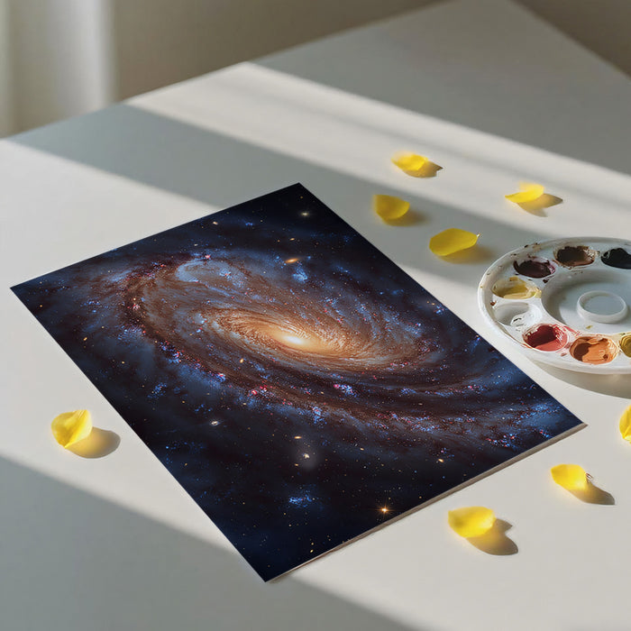 Spiral Galaxy Cosmic Mural Wallpaper | Warm Core Glow, Blue Star-Forming Regions, Deep Space