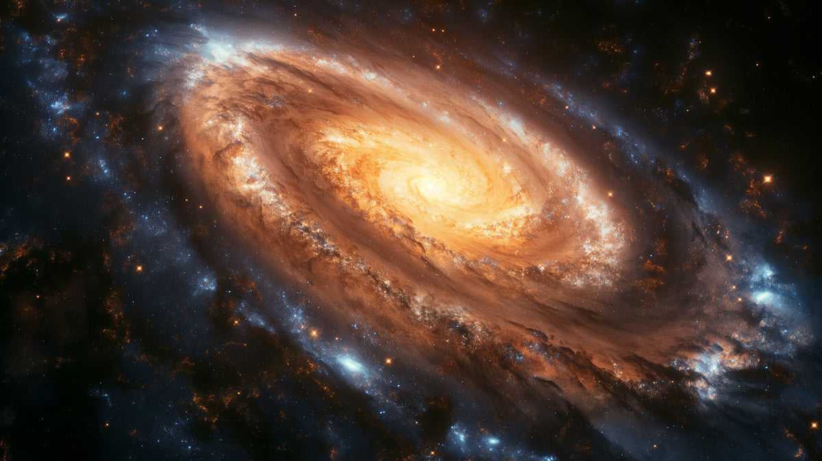 Close-Up Galactic Core Mural Wallpaper | Intense Orange Swirl, Dark Space Dust, High Resolution