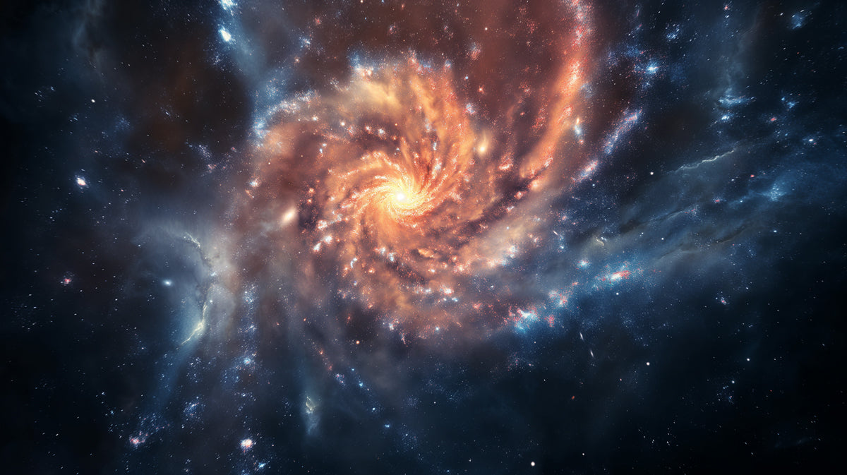 Fire and Ice Spiral Galaxy Mural Wallpaper | High Contrast Nebula, Red and Blue Tones, Cosmic Drama