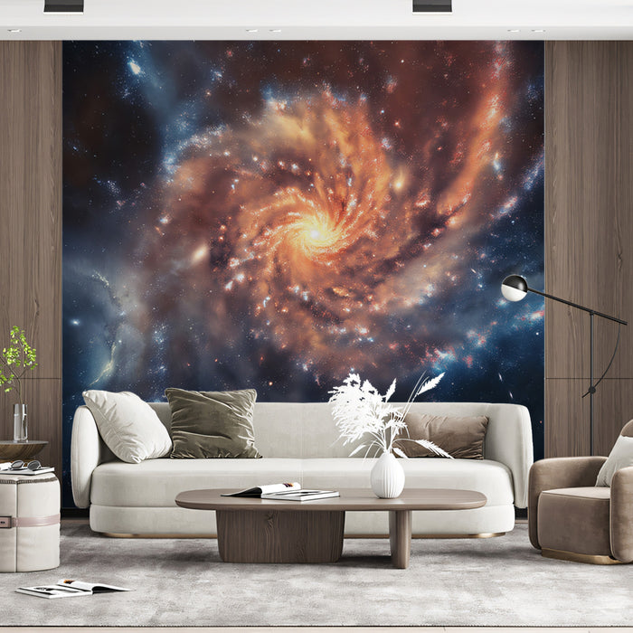 Fire and Ice Spiral Galaxy Mural Wallpaper | High Contrast Nebula, Red and Blue Tones, Cosmic Drama