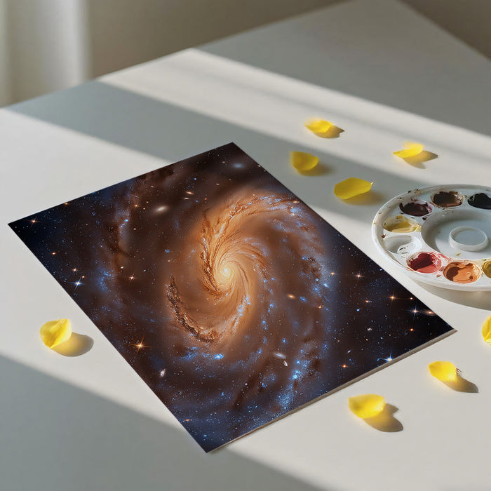 Golden Spiral Galaxy Mural Wallpaper | Sweeping Arms, Intense Starlight, Cosmic Brown and Gold Tones
