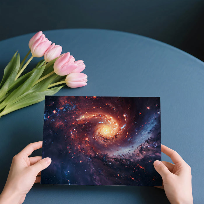 Nebula Burst Spiral Galaxy Mural Wallpaper | Red and Purple Hues, Energetic Star Formation, Vibrant Space Art