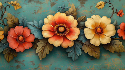 Vibrant Floral Mural Wallpaper in Bedroom | Various Colors (Orange, Yellow, Green, etc.) of flowers