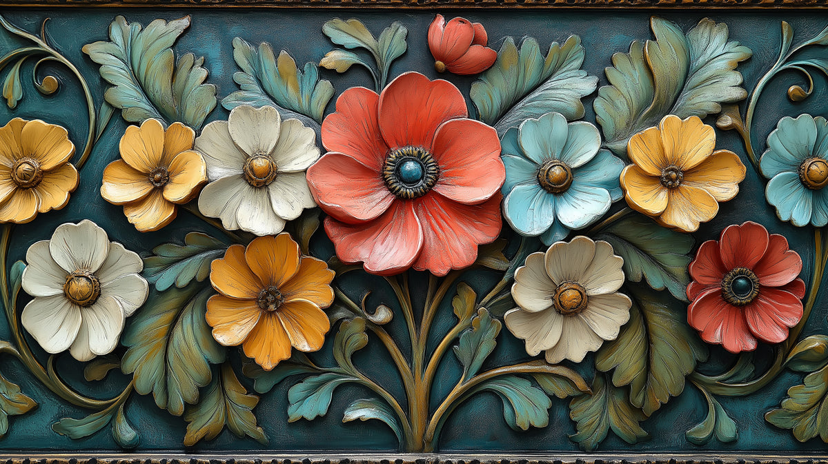 Vibrant Floral Mural Wallpaper in Bedroom | Various Colors (Orange, Yellow, Green, etc.) of flowers