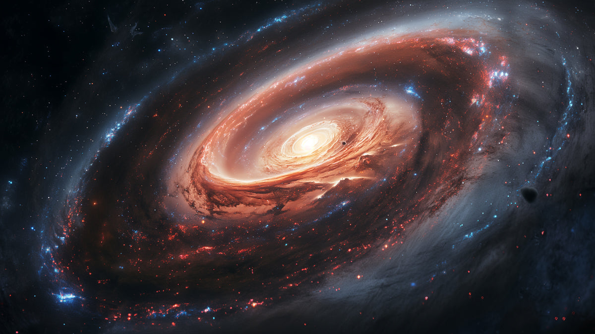 Dark Cosmic Dust Ring Galaxy Mural Wallpaper | Intense Orange Core, Ring Structure, Deep Space Drama