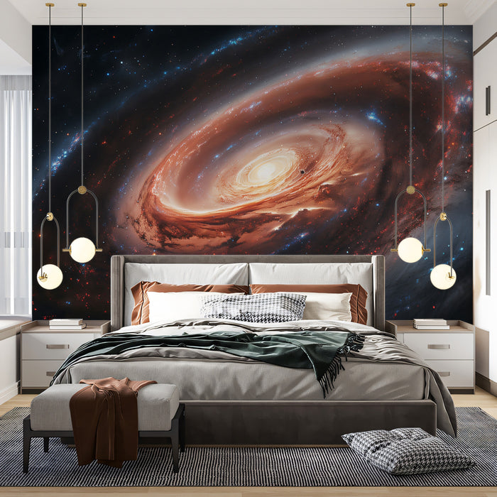 Dark Cosmic Dust Ring Galaxy Mural Wallpaper | Intense Orange Core, Ring Structure, Deep Space Drama