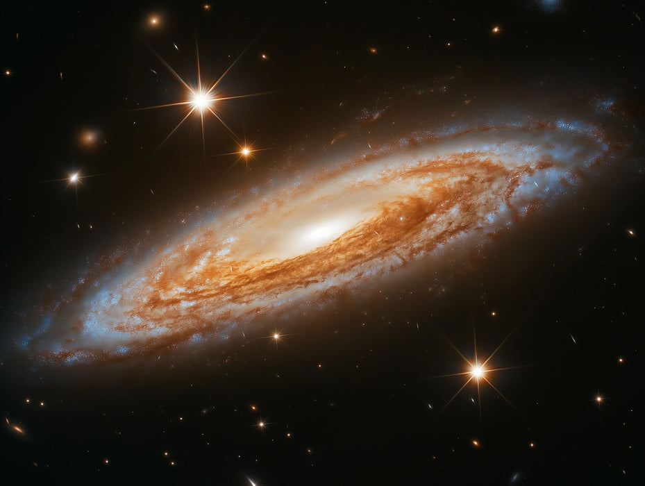 Edge-On Spiral Galaxy Mural Wallpaper | Hubble-Style Starburst, Warm Core, Intense Starlight