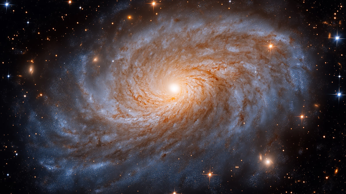 Grand Spiral Galaxy Mural Wallpaper | Classic Cosmic Swirl, Orange Core and Blue Arms, Dynamic View