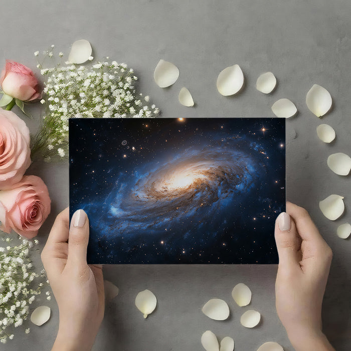 Blue and Gold Spiral Galaxy Mural Wallpaper | Majestic Cosmic Beauty, Angled Perspective, Cool Tones