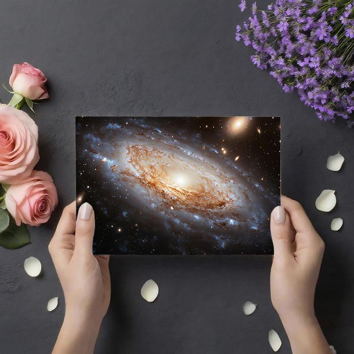 Barred Spiral Galaxy Mural Wallpaper | Face-On View, Gold and Brown Dust Lanes, Wide Galactic Disk