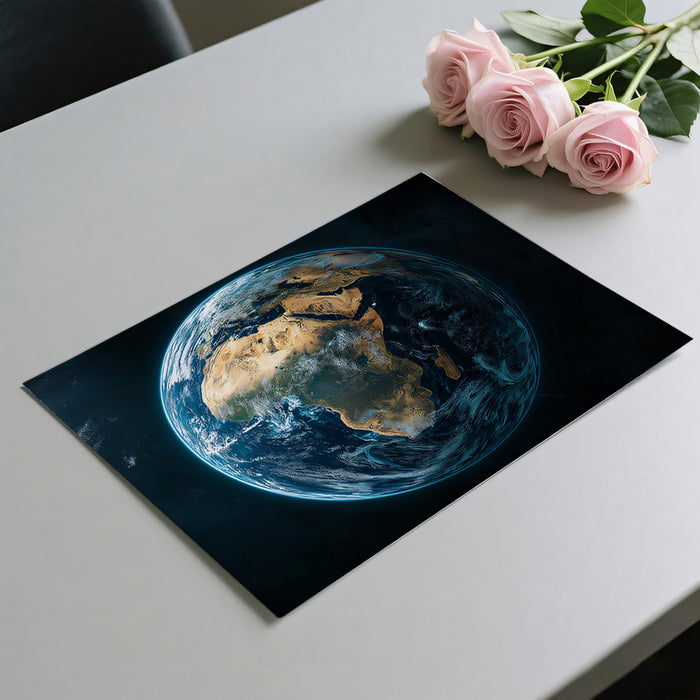 Full Earth View Mural Wallpaper | Centered Africa, Vibrant Blue Atmosphere, Dark Space Contrast