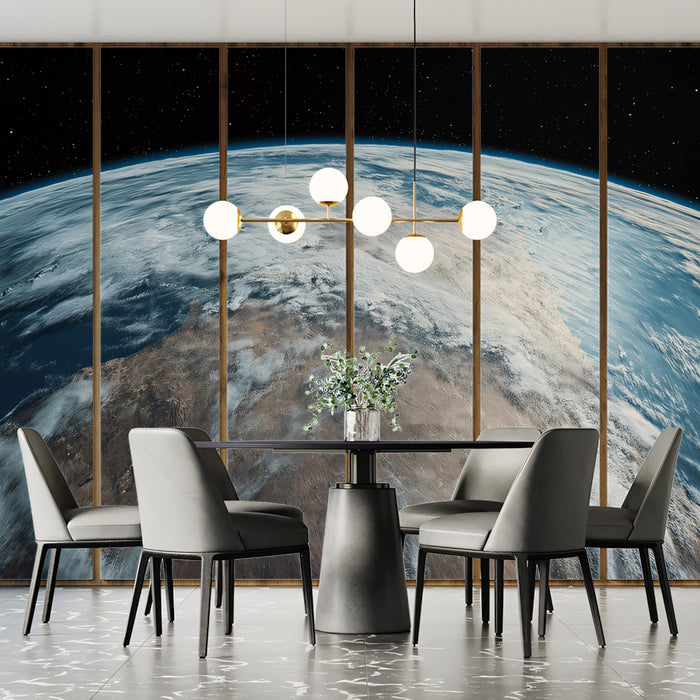 Low Orbit Earth View Mural Wallpaper | Dry Continent Focus, Cinematic Clouds, Hyper-Realistic Detail