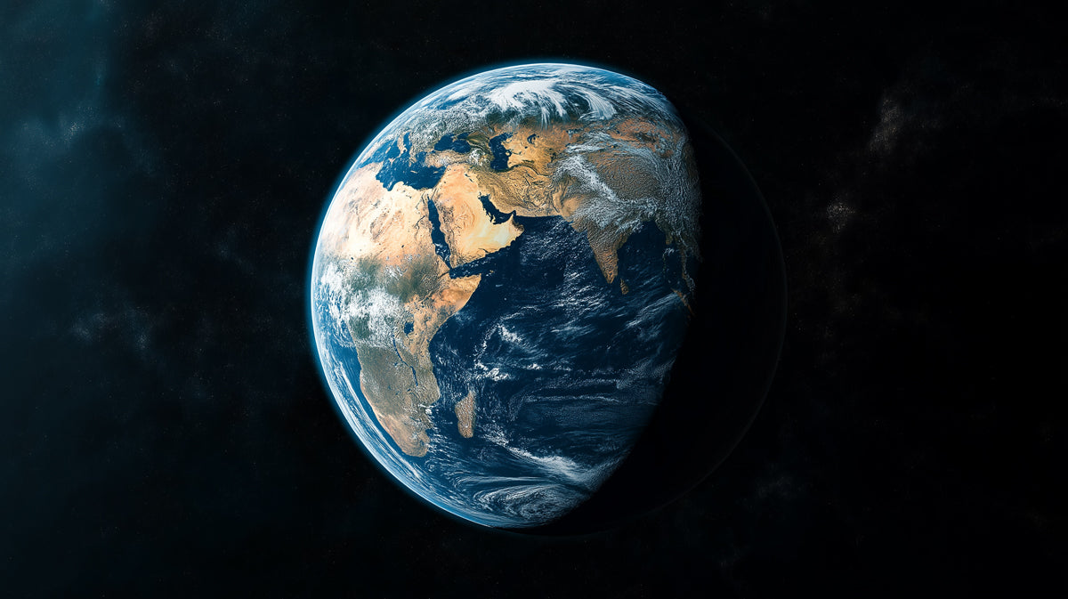 Half-Shadow Earth Globe Mural Wallpaper | Day/Night Terminator, Africa and Middle East View, Space Contrast