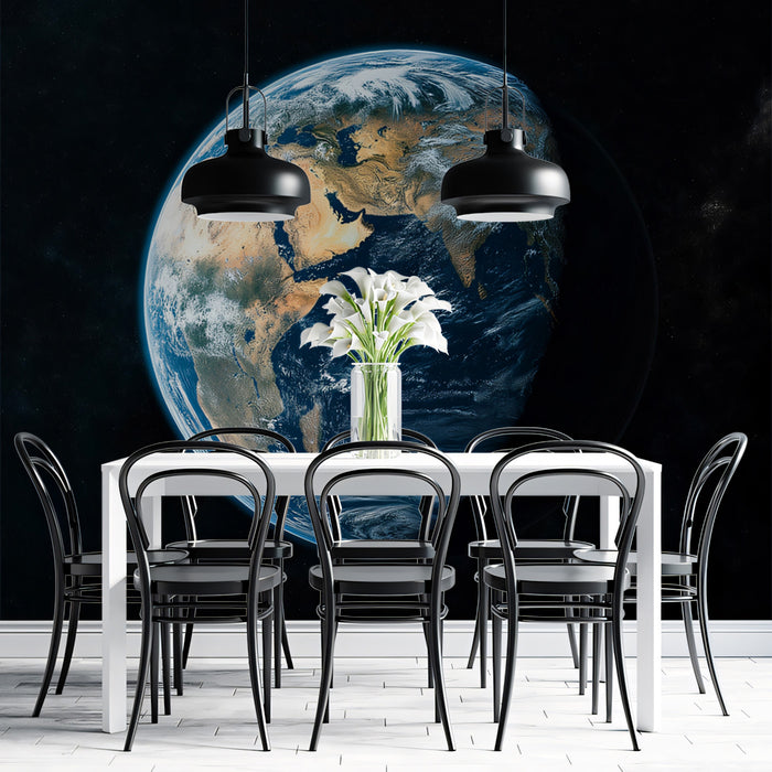 Half-Shadow Earth Globe Mural Wallpaper | Day/Night Terminator, Africa and Middle East View, Space Contrast