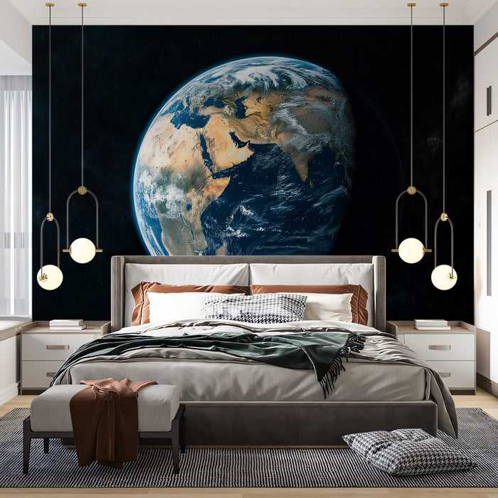Half-Shadow Earth Globe Mural Wallpaper | Day/Night Terminator, Africa and Middle East View, Space Contrast