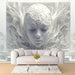 Ethereal Face Mural Wallpaper in Bedroom | Various Colors (White, Gray, etc.) Ethereal Face