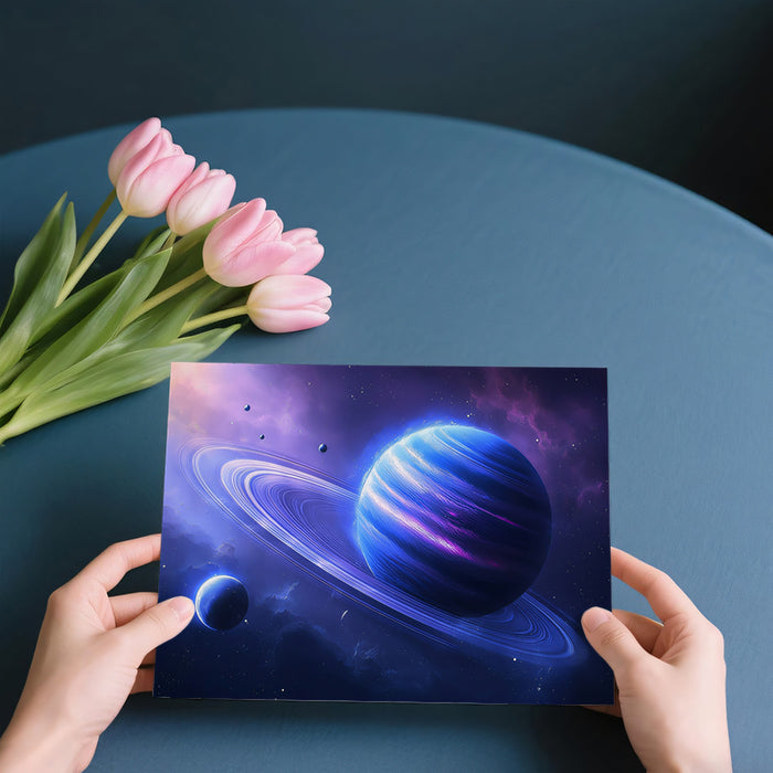 Deep Blue Ringed Planet Mural Wallpaper | Cool-Tone Gas Giant, Azure Rings, Nebula Contrast