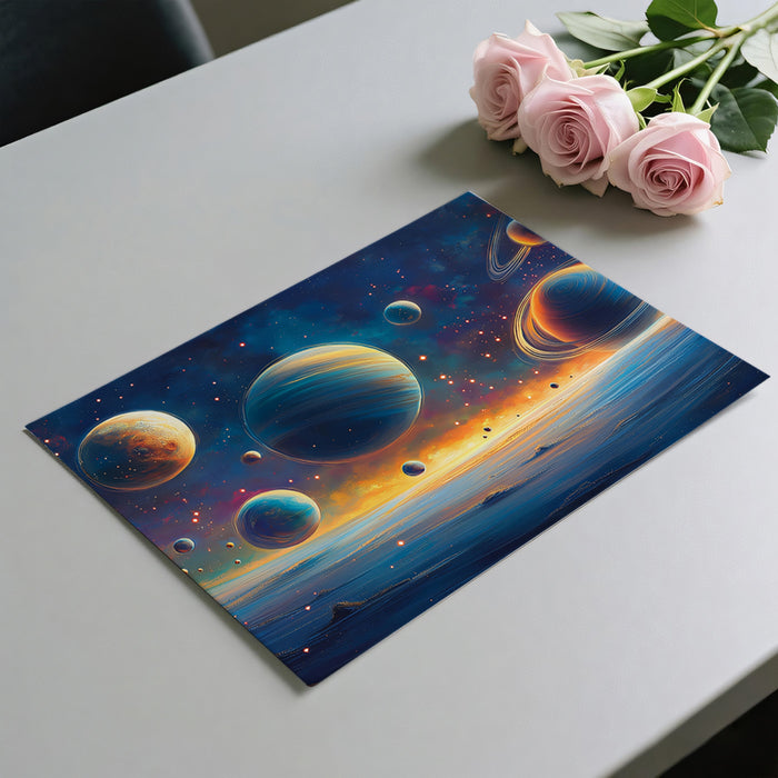Planetary Alignment Cosmic Mural Wallpaper | Vibrant Space Panorama, Cool and Warm Hues, Artistic Sci-Fi