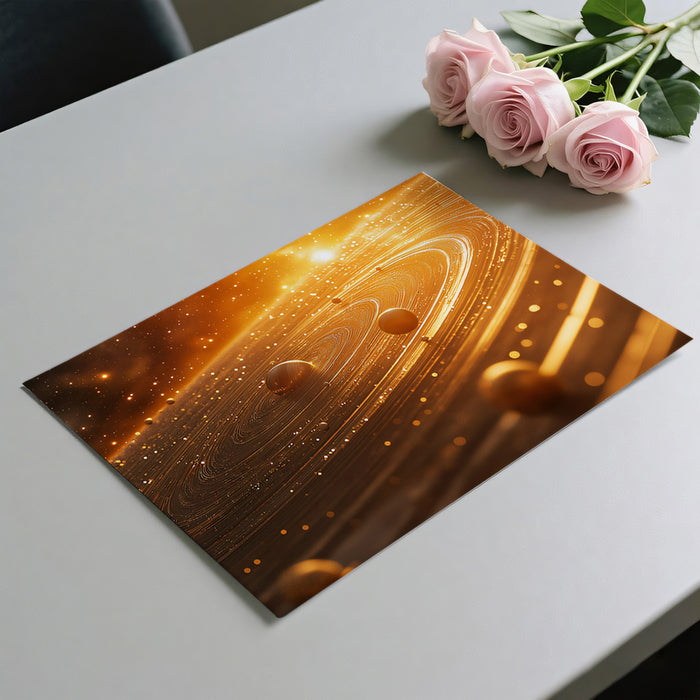 Ring System Close-Up Mural Wallpaper | Massive Golden Rings, Orbital Particles, High Detail