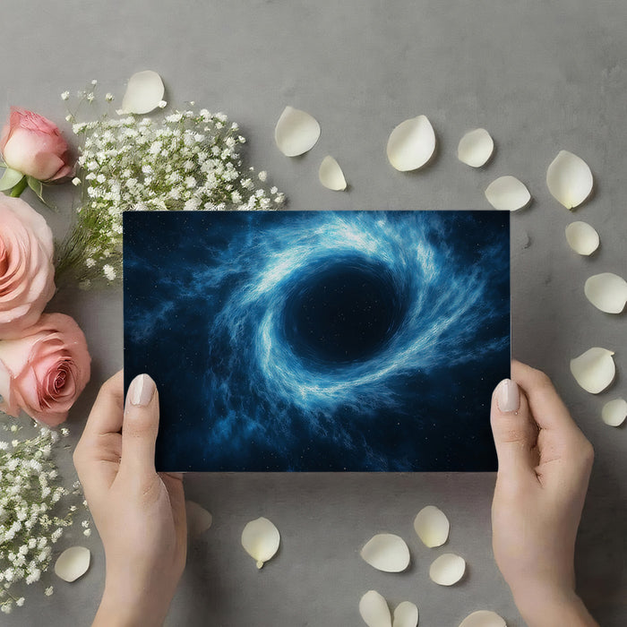 Cold Blue Black Hole Vortex Mural Wallpaper | Azure Cosmic Swirl, Negative Space Focus, Cool Drama