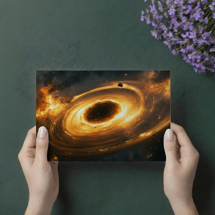 Golden Black Hole Accretion Vortex Mural Wallpaper | Fiery Rings, Cosmic Dust, Explosive Energy