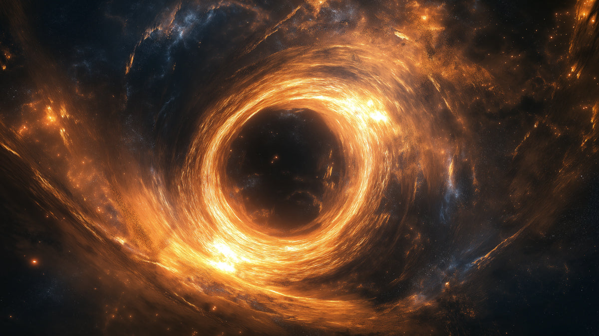 Golden Ring Black Hole Accretion Disk Mural Wallpaper | Face-On Vortex, Fiery Orange Swirl, Cosmic Power