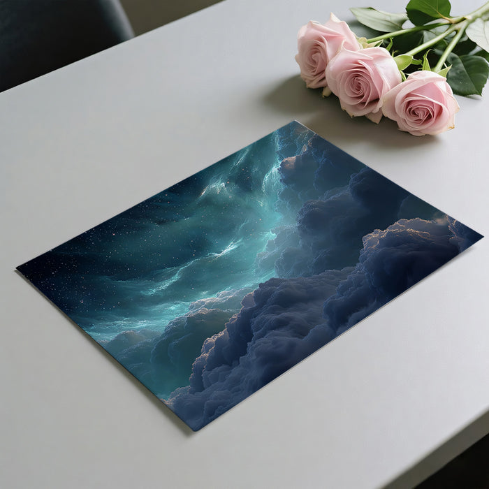 Deep Space Nebula Clouds Mural Wallpaper | Turquoise and Teal Hues, Cosmic Grandeur, Star Field