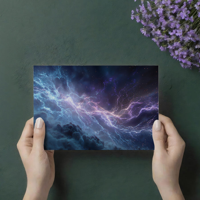 Blue and Purple Lightning Nebula Mural Wallpaper | High-Energy Cosmic Storm, Electrified Space Clouds