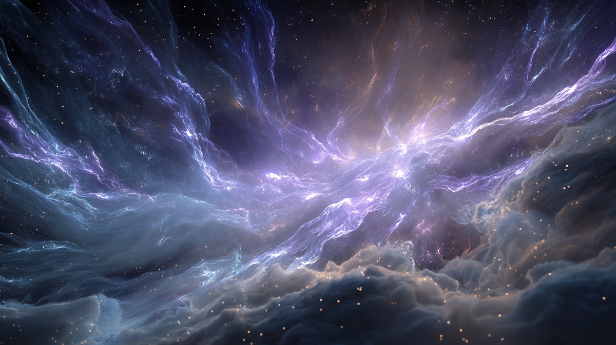 Violet Star-Forming Nebula Mural Wallpaper | Purple and Blue Cosmic Gas, Low-Horizon Perspective