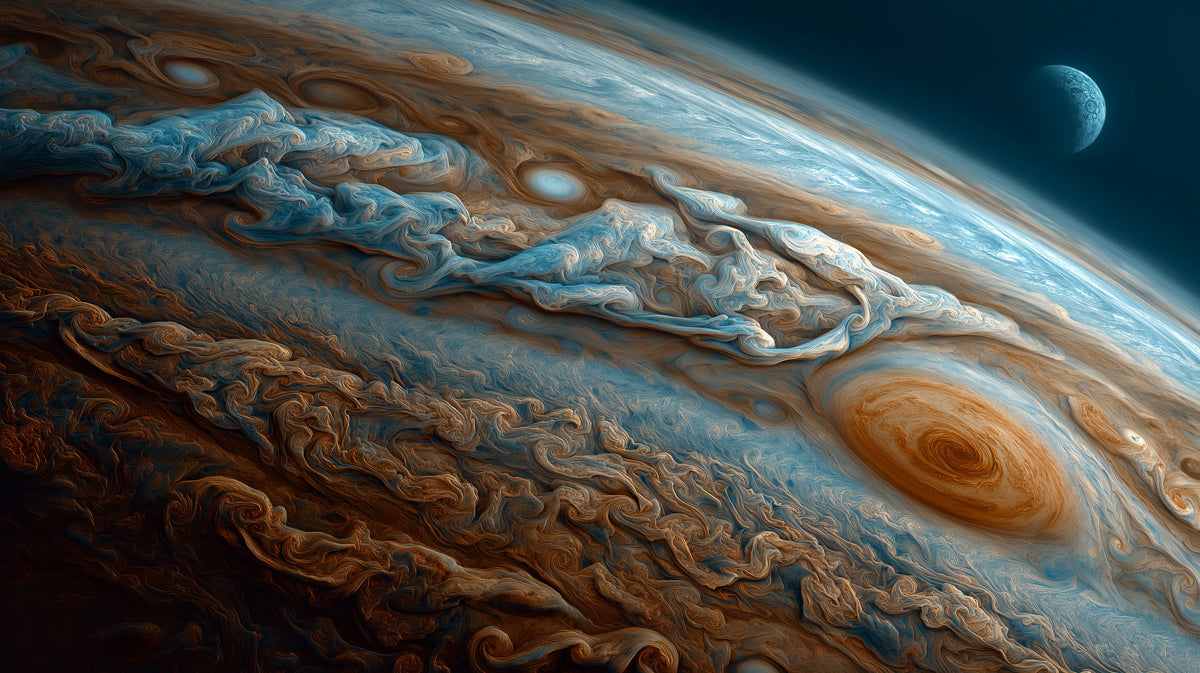 High-Resolution Gas Giant Storm Mural Wallpaper | Close-Up Texture, Great Red Spot Detail, Earth Tones