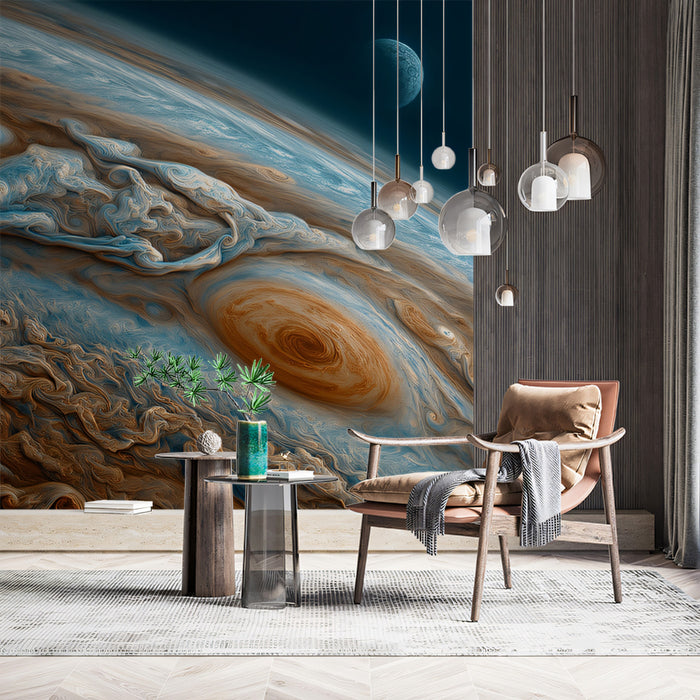 High-Resolution Gas Giant Storm Mural Wallpaper | Close-Up Texture, Great Red Spot Detail, Earth Tones