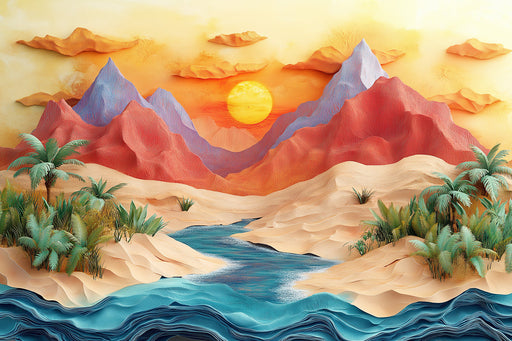 Desert Sunset Mural Wallpaper in Living Room | Various Colors (Orange, Red, Blue, etc.) of Desert Sunset