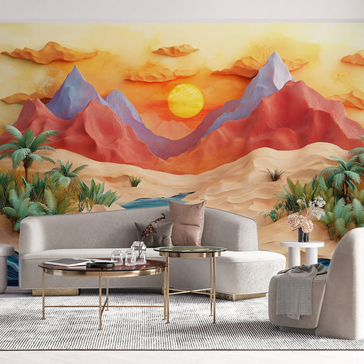 Desert Sunset Mural Wallpaper in Living Room | Various Colors (Orange, Red, Blue, etc.) of Desert Sunset